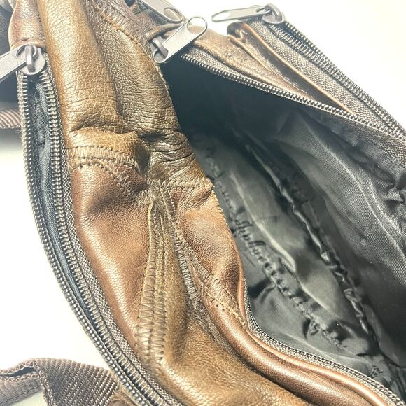 Vintage Italian Leather Oversized‎ Fanny Pack Bag 6 Pockets Adjustable Brown - Picture 7 of 7